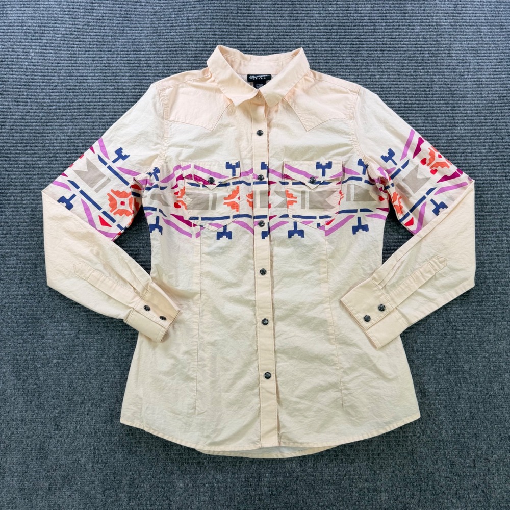 Wrangler Retro Womens Peach Southwestern Western Snap Shirt Womens Medium - Picture 2 of 12